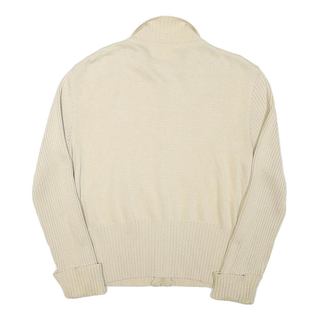 USHA Mens Cream & Brown Patterned Zip-Up Jumper Full Zip Plain Crew Neck M