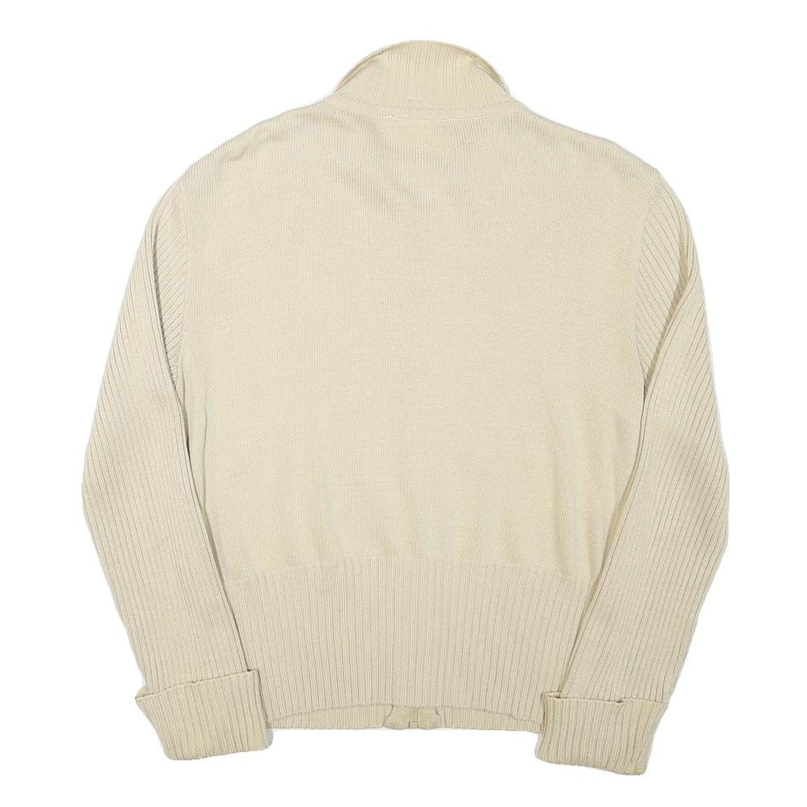 USHA Mens Cream & Brown Patterned Zip-Up Jumper Full Zip Plain Crew Neck M
