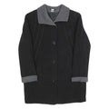 Womens Black & Grey Button Wool Blend Jacket UK 12 Classic Long Sleeve Plain