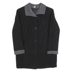 Womens Black & Grey Button Wool Blend Jacket UK 12 Classic Long Sleeve Plain