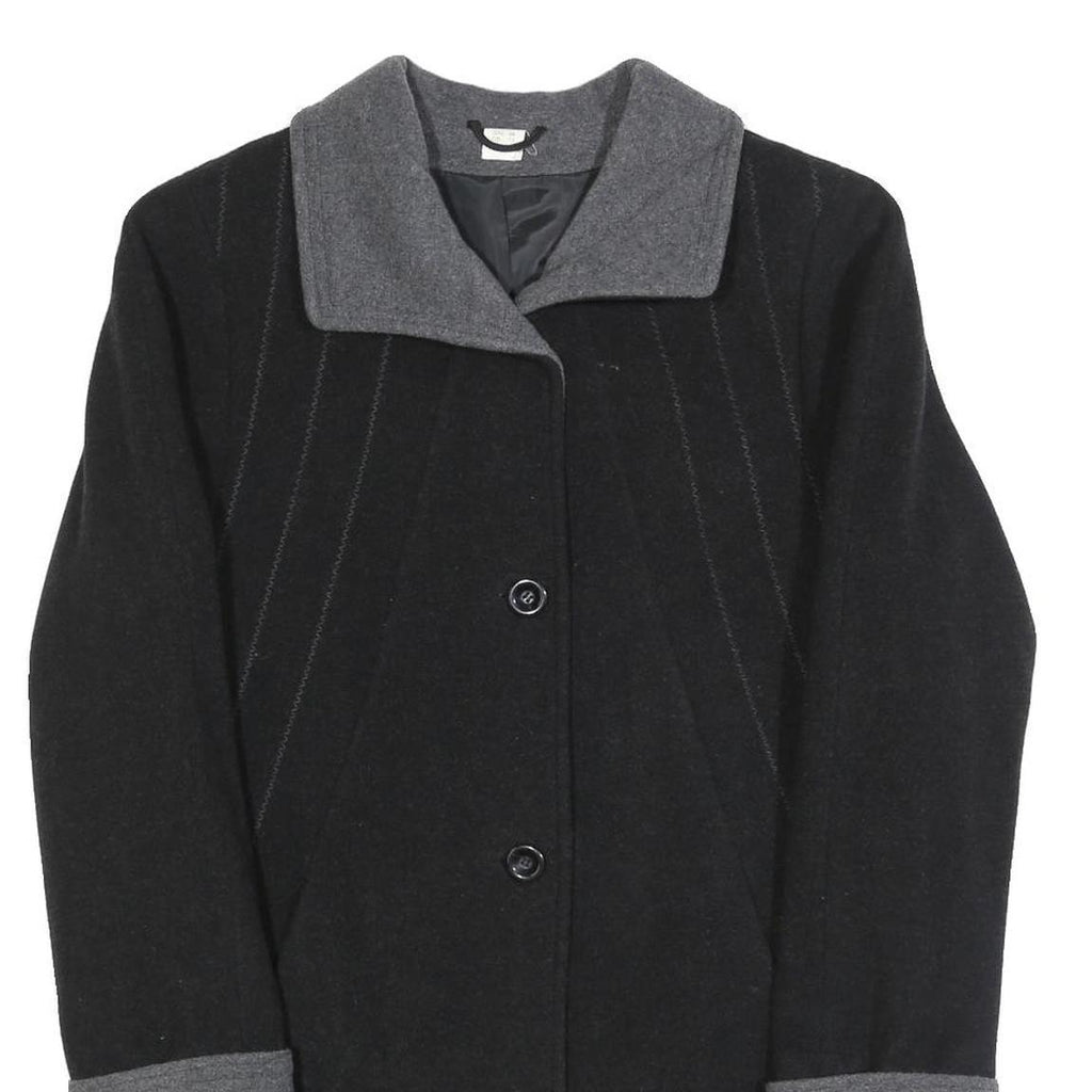 Womens Black & Grey Button Wool Blend Jacket UK 12 Classic Long Sleeve Plain