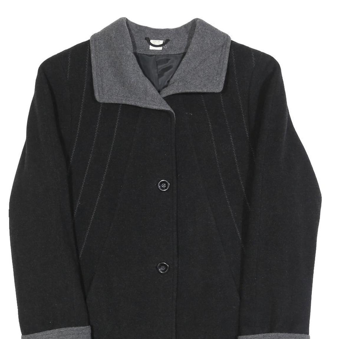 Womens Black & Grey Button Wool Blend Jacket UK 12 Classic Long Sleeve Plain