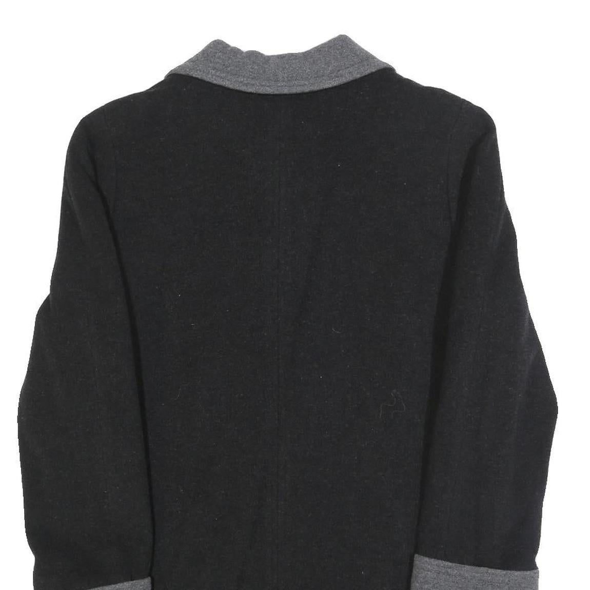 Womens Black & Grey Button Wool Blend Jacket UK 12 Classic Long Sleeve Plain