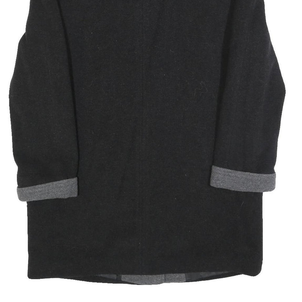 Womens Black & Grey Button Wool Blend Jacket UK 12 Classic Long Sleeve Plain