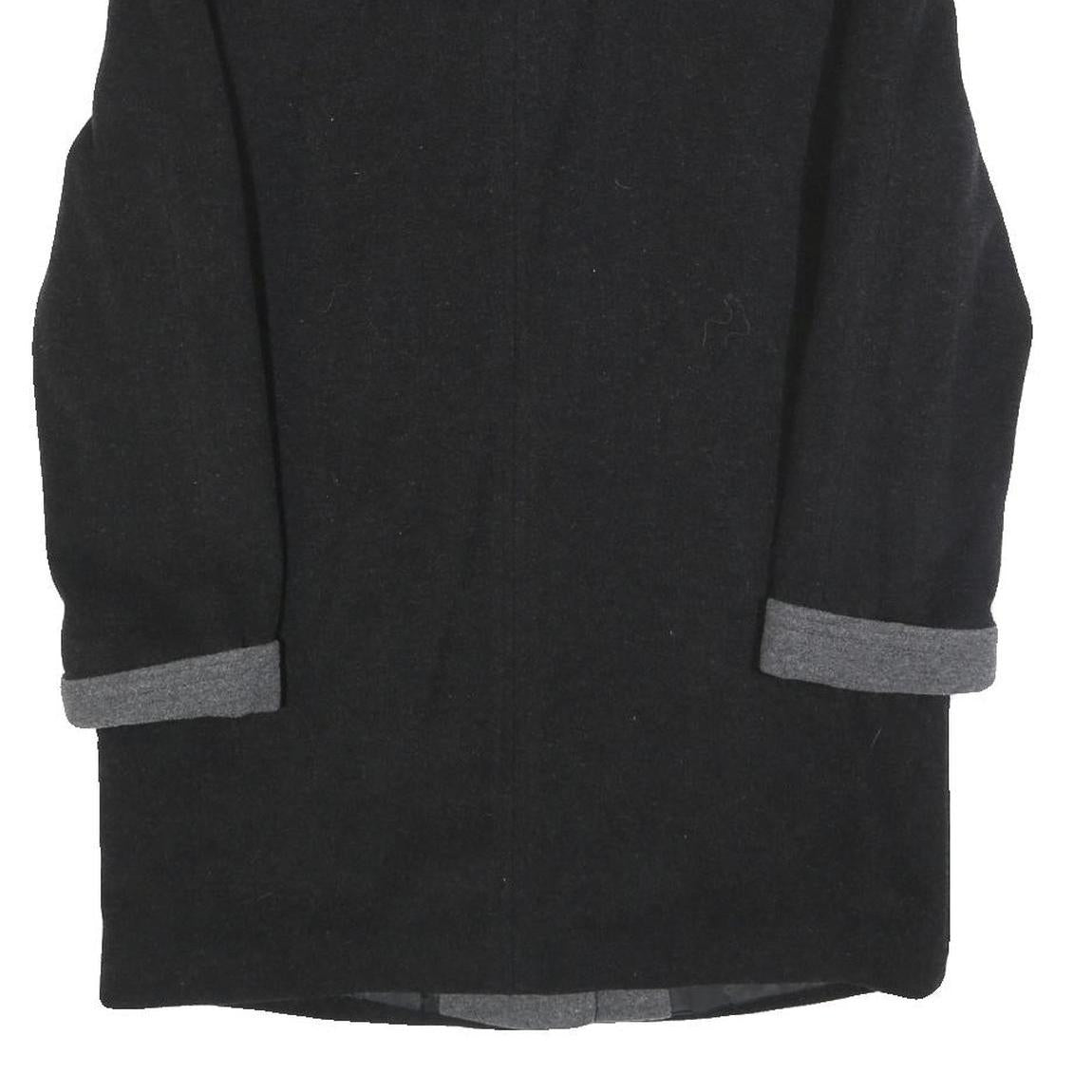 Womens Black & Grey Button Wool Blend Jacket UK 12 Classic Long Sleeve Plain