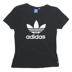 ADIDAS Womens Black Graphic T-Shirt UK 10 Short Sleeve Crew Neck Logo