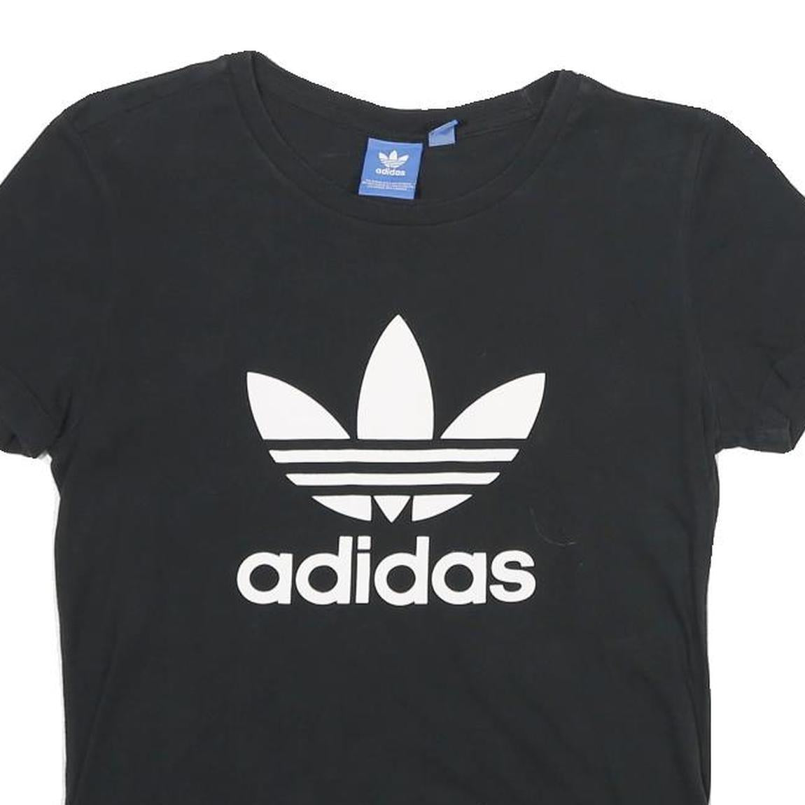 ADIDAS Womens Black Graphic T-Shirt UK 10 Short Sleeve Crew Neck Logo