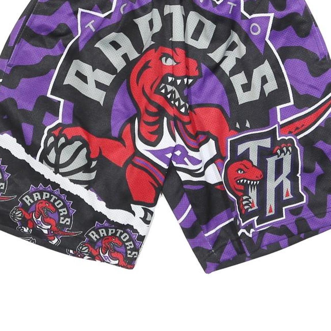 MITCHELL & NESS Mens Toronto Raptors Black & Purple Sports Basketball Shorts XS