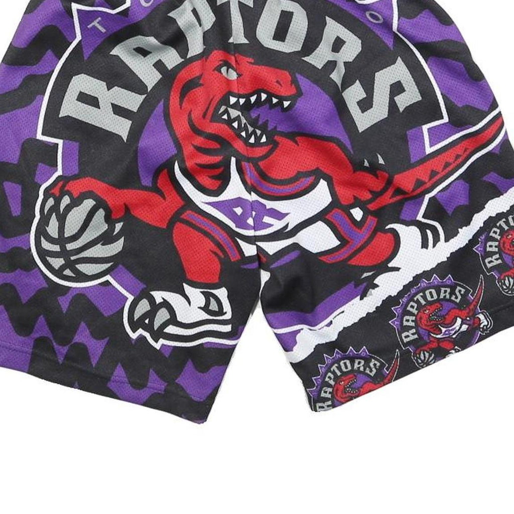 MITCHELL & NESS Mens Toronto Raptors Black & Purple Sports Basketball Shorts XS