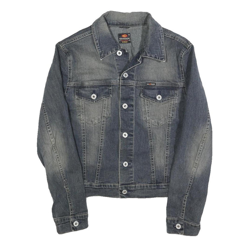 ENERGIE Mens Blue Denim Jacket S Cotton Blend Button Plain Classic Fit