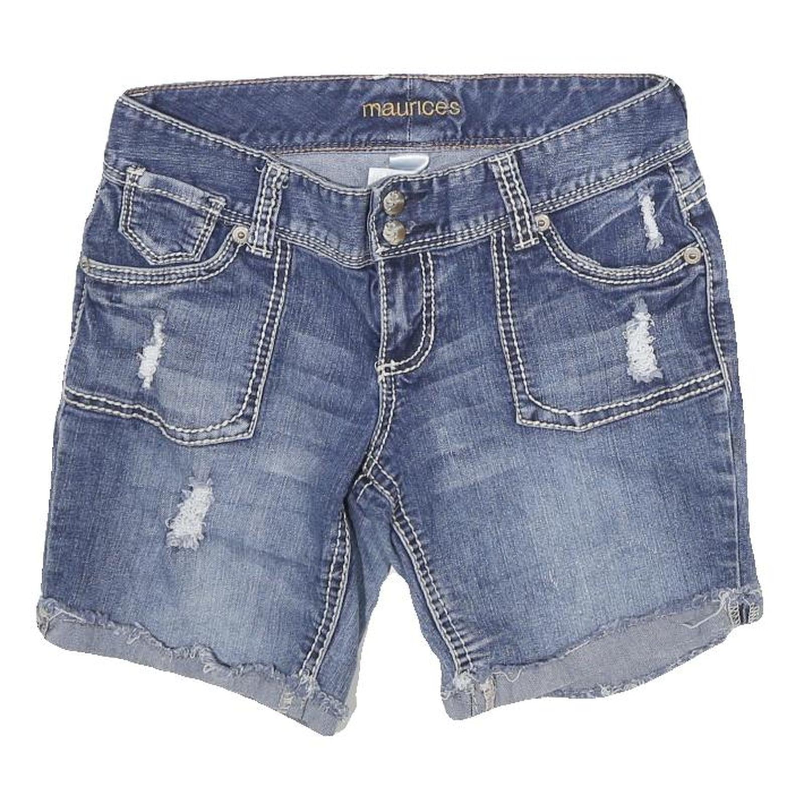 MAURICES Womens Denim Blue Casual Shorts M W28 Distressed Double Button