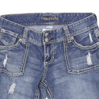MAURICES Womens Denim Blue Casual Shorts M W28 Distressed Double Button