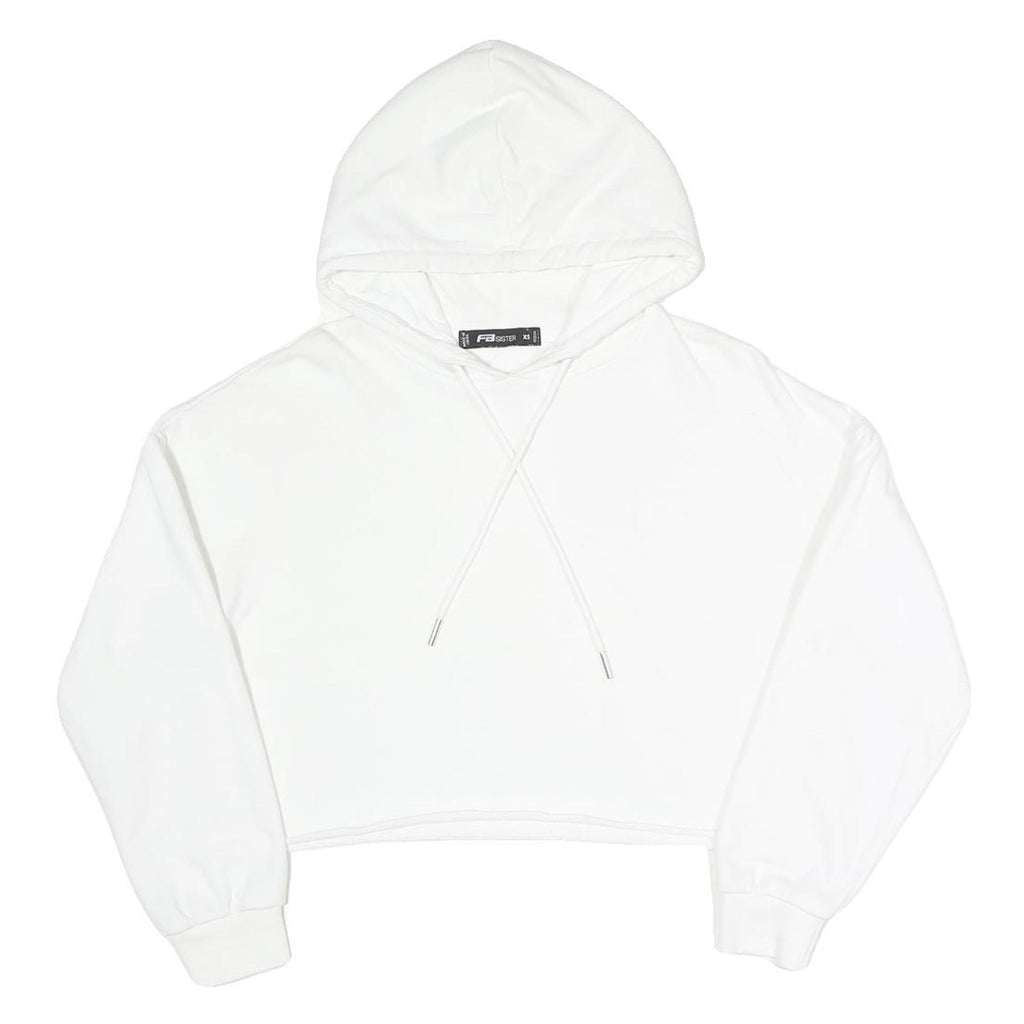 FBSISTER Womens White Pullover Hoodie XS Cropped Cotton Blend Sweatshirt