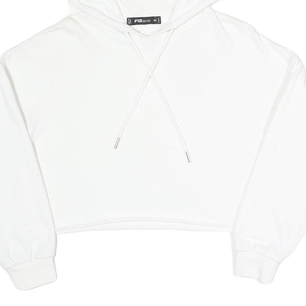 FBSISTER Womens White Pullover Hoodie XS Cropped Cotton Blend Sweatshirt