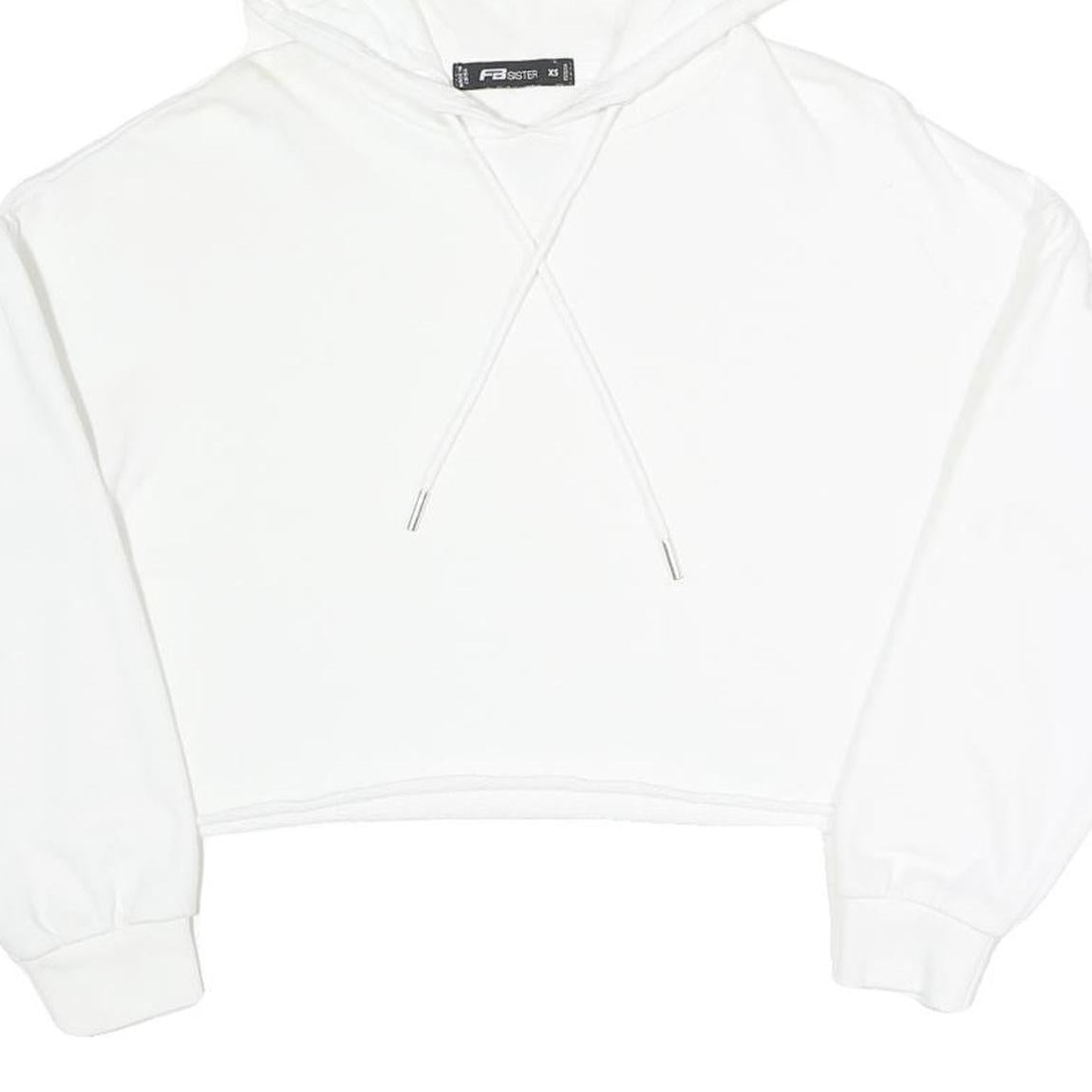 FBSISTER Womens White Pullover Hoodie XS Cropped Cotton Blend Sweatshirt