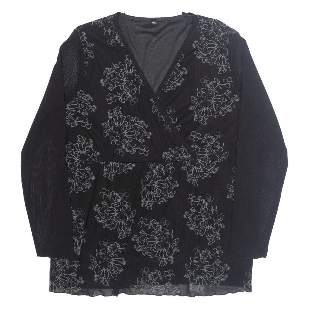 Womens Printed Top Black V-Neck Long Sleeve Floral 3XL