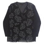 Womens Printed Top Black V-Neck Long Sleeve Floral 3XL