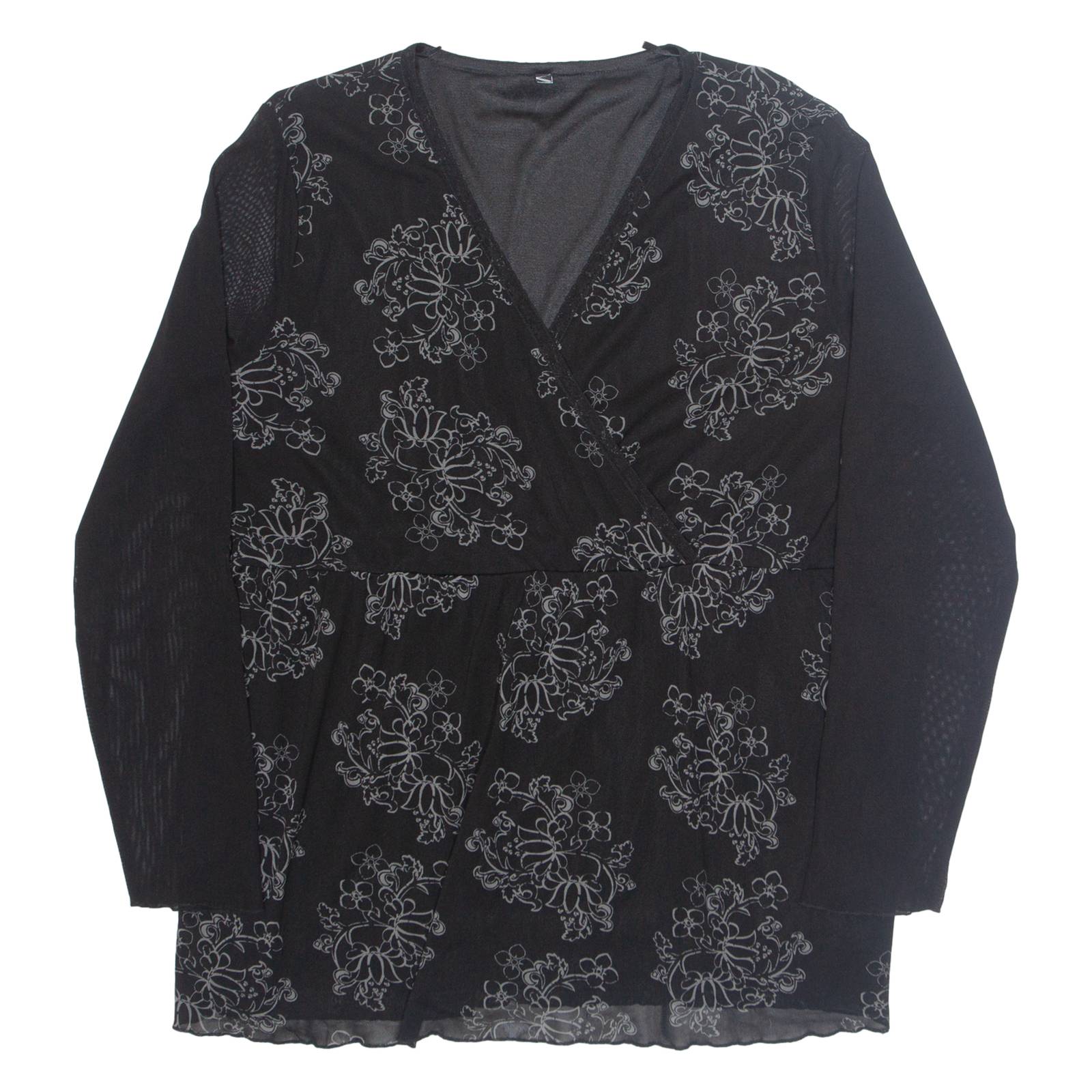 Womens Printed Top Black V-Neck Long Sleeve Floral 3XL