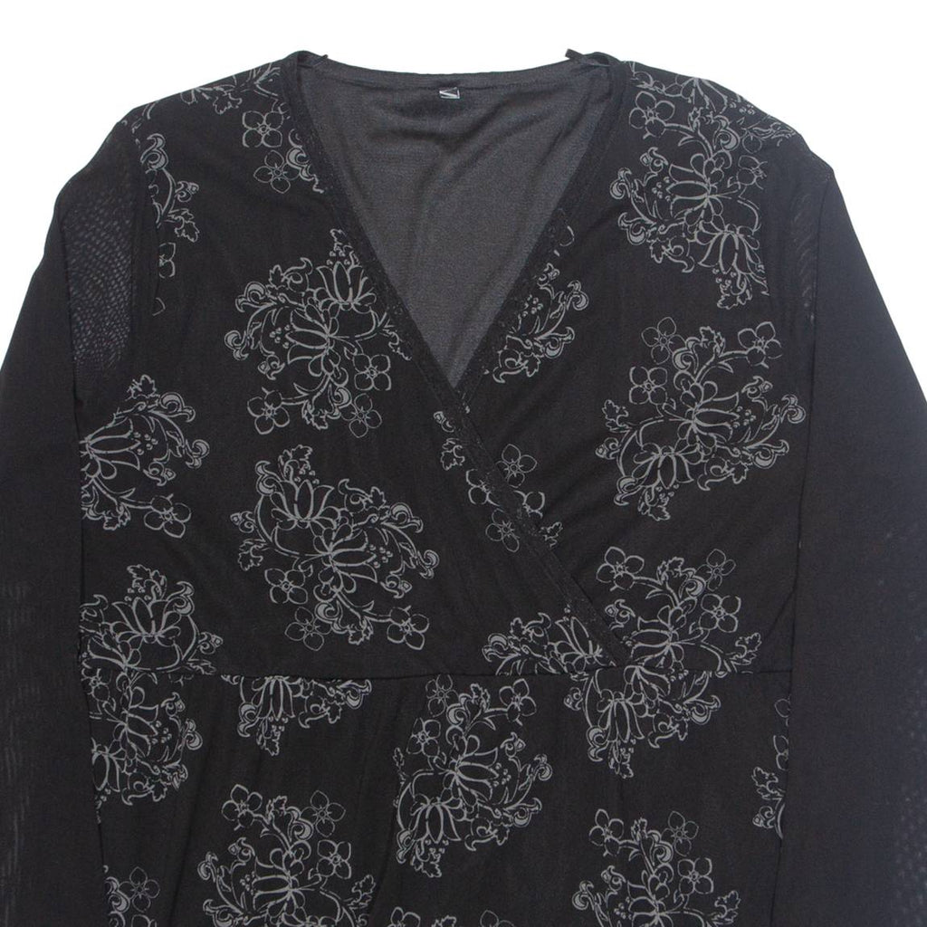 Womens Printed Top Black V-Neck Long Sleeve Floral 3XL