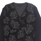 Womens Printed Top Black V-Neck Long Sleeve Floral 3XL