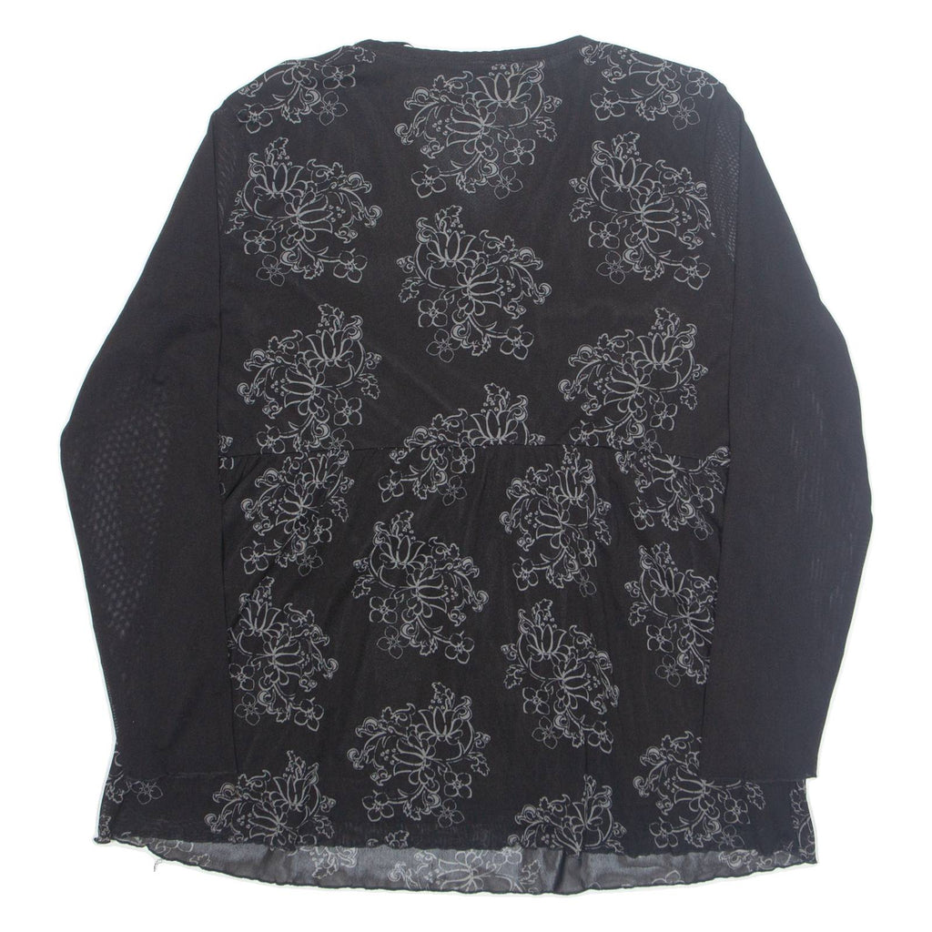 Womens Printed Top Black V-Neck Long Sleeve Floral 3XL