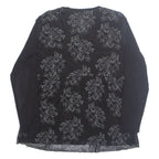 Womens Printed Top Black V-Neck Long Sleeve Floral 3XL