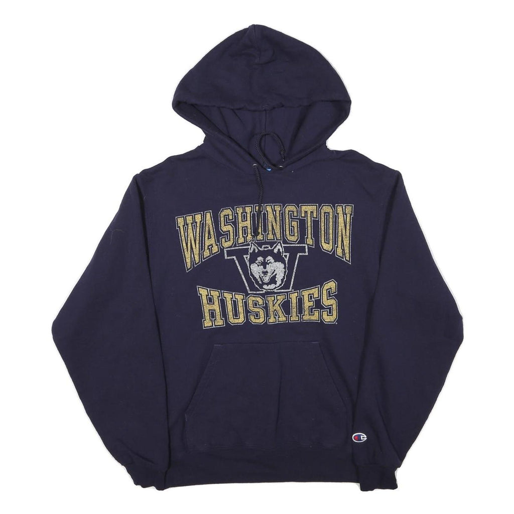 CHAMPION Mens Navy Washington Huskies Pullover Hoodie S Cotton Blend