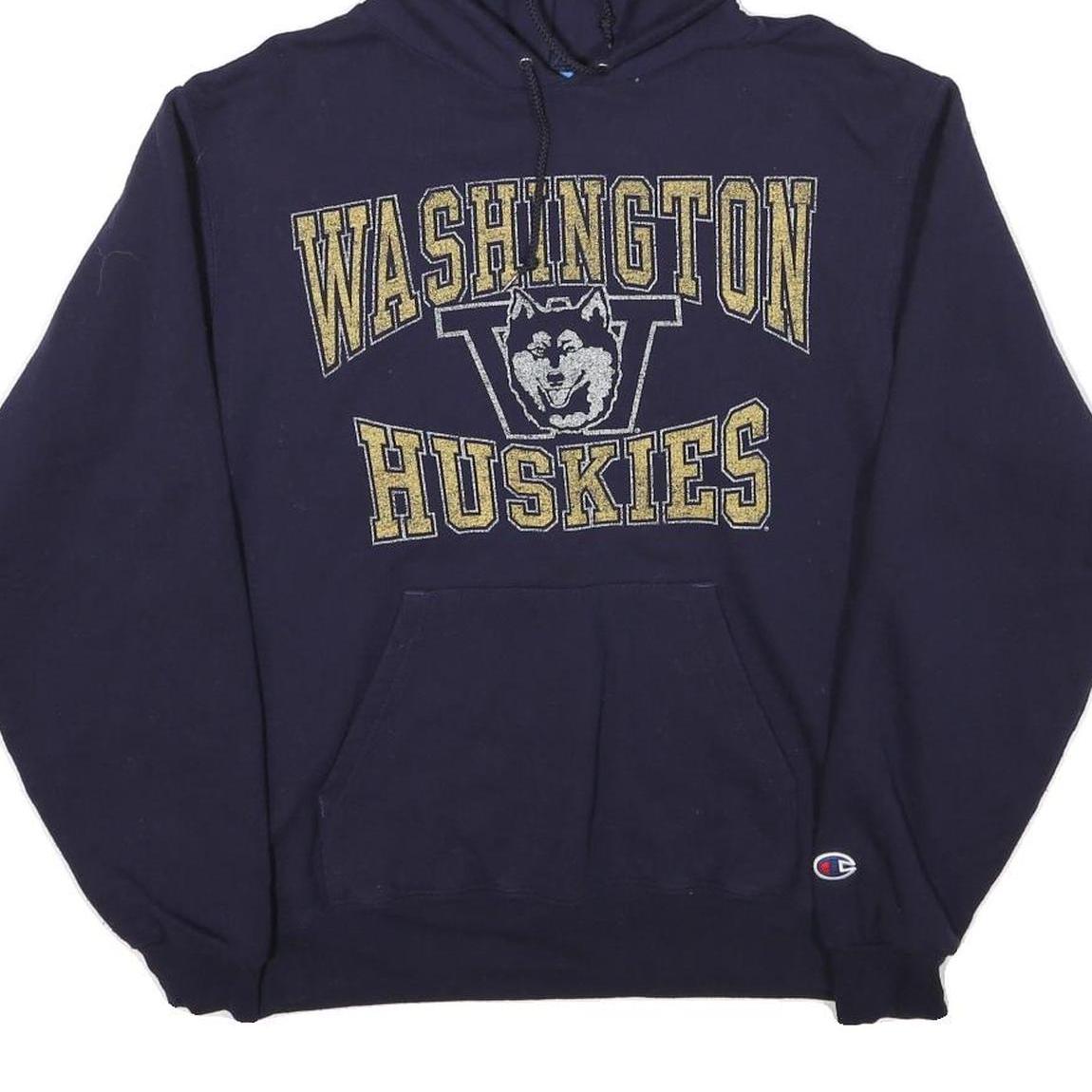 CHAMPION Mens Navy Washington Huskies Pullover Hoodie S Cotton Blend