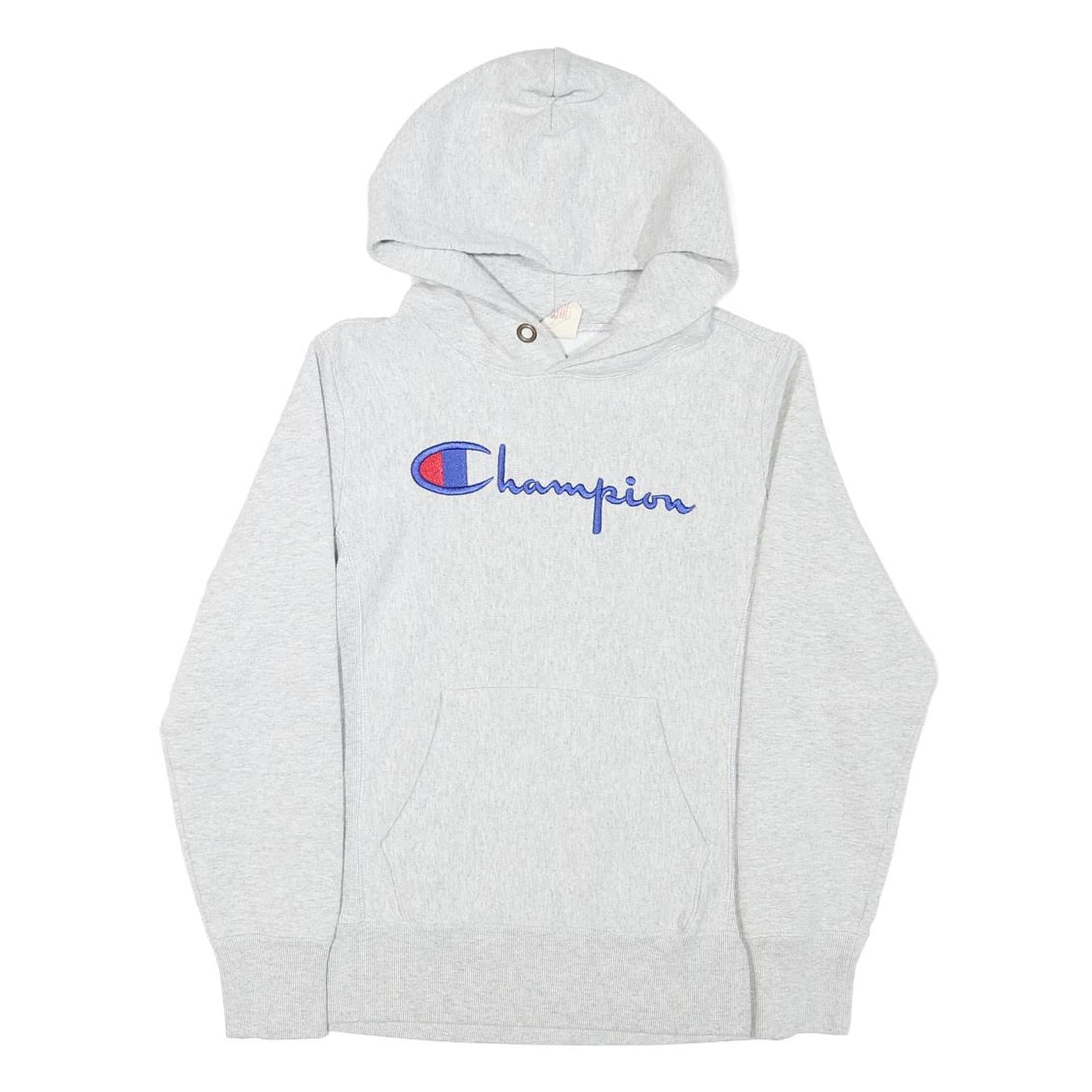 CHAMPION Mens Grey Hoodie S Cotton Blend Pullover Classic Logo Sweatshirt