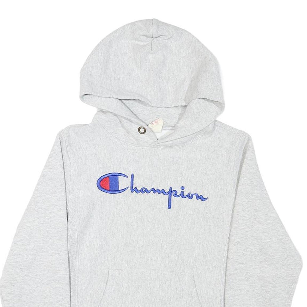 CHAMPION Mens Grey Hoodie S Cotton Blend Pullover Classic Logo Sweatshirt