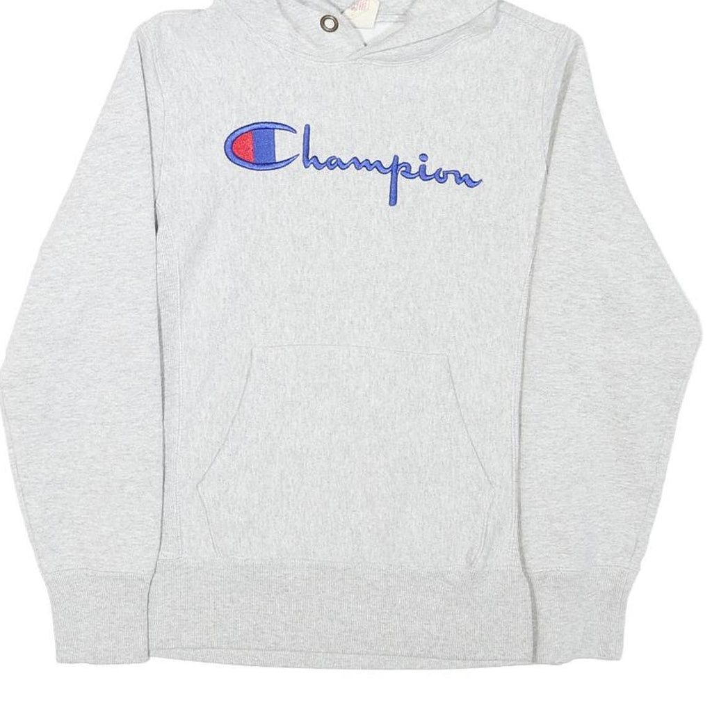 CHAMPION Mens Grey Hoodie S Cotton Blend Pullover Classic Logo Sweatshirt