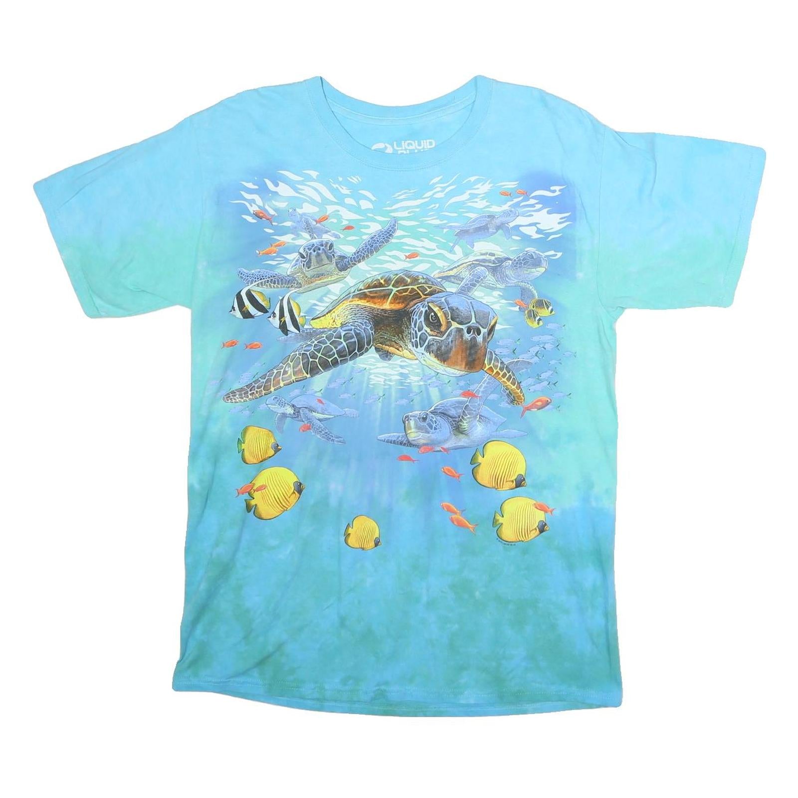 LIQUID BLUE Mens Blue & Green Turtle Graphic T-Shirt M Short Sleeve Crew Neck