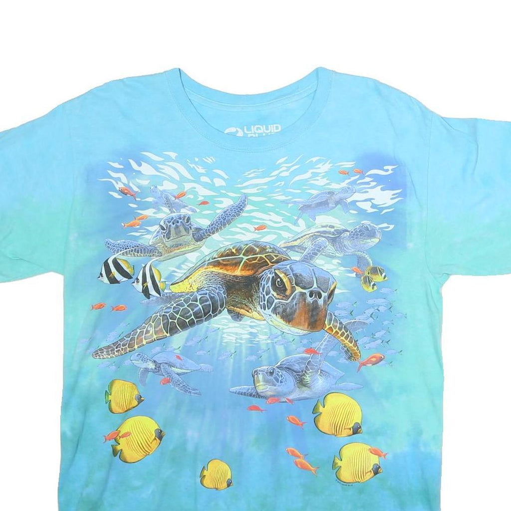 LIQUID BLUE Mens Blue & Green Turtle Graphic T-Shirt M Short Sleeve Crew Neck