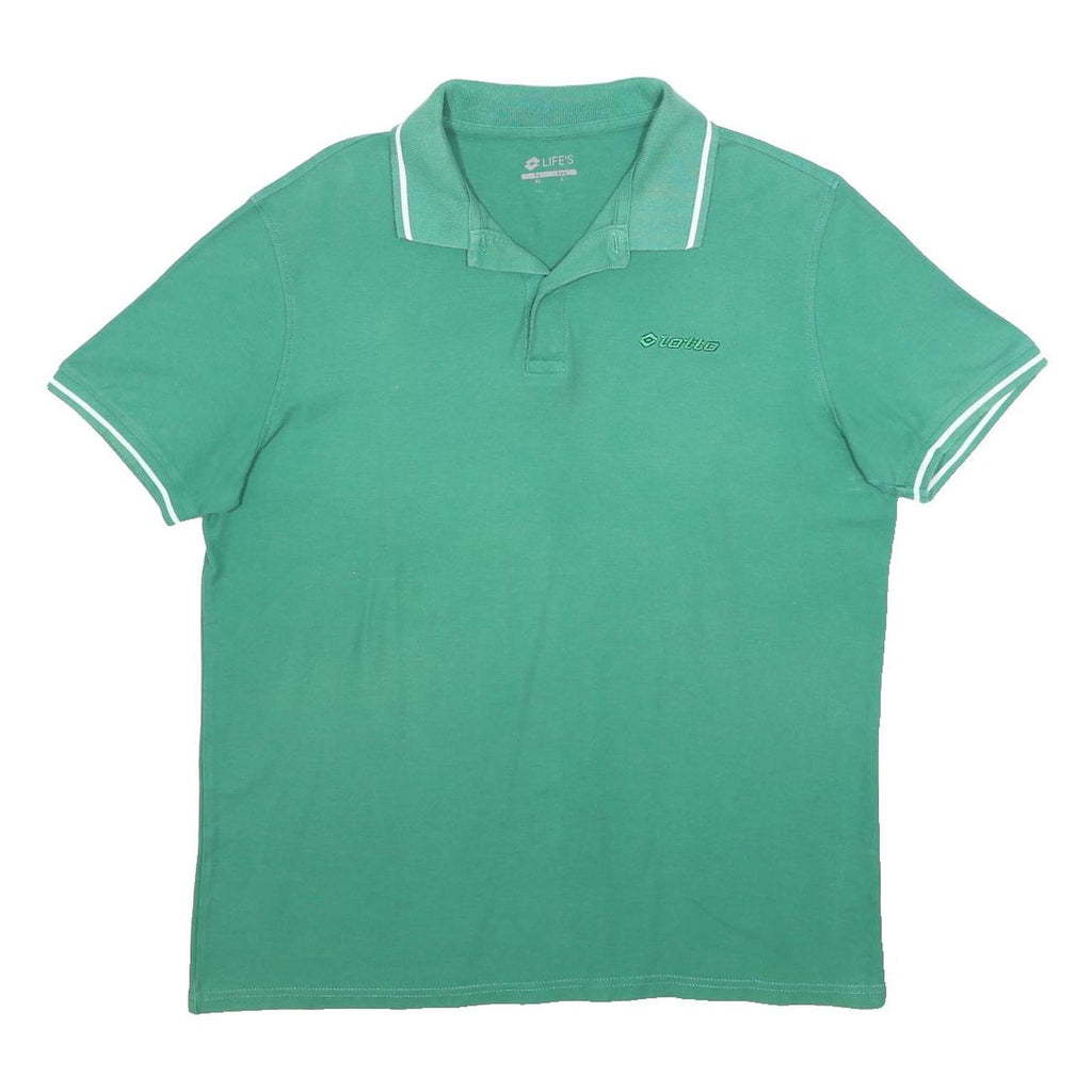 LOTTO Mens Green Short Sleeve Plain Polo Shirt L Cotton Blend Classic Fit