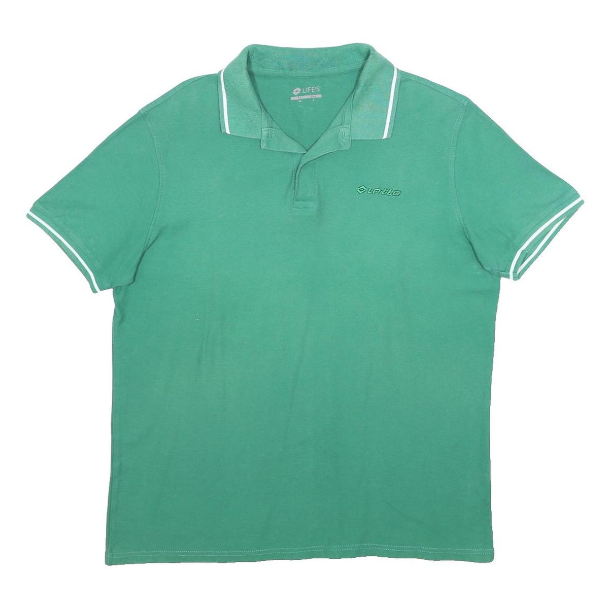 LOTTO Mens Green Short Sleeve Plain Polo Shirt L Cotton Blend Classic Fit
