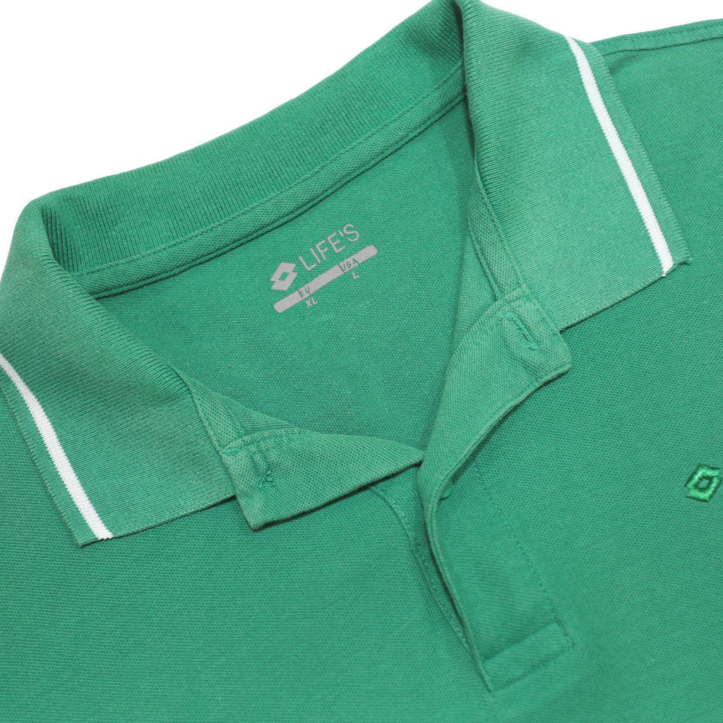 LOTTO Mens Green Short Sleeve Plain Polo Shirt L Cotton Blend Classic Fit