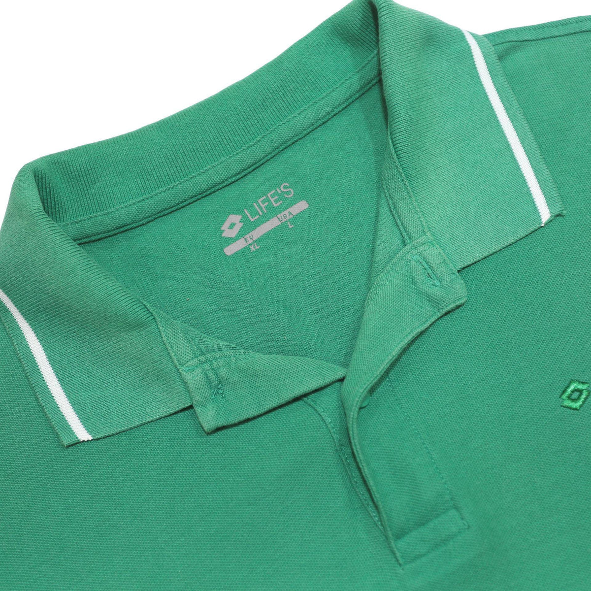 LOTTO Mens Green Short Sleeve Plain Polo Shirt L Cotton Blend Classic Fit