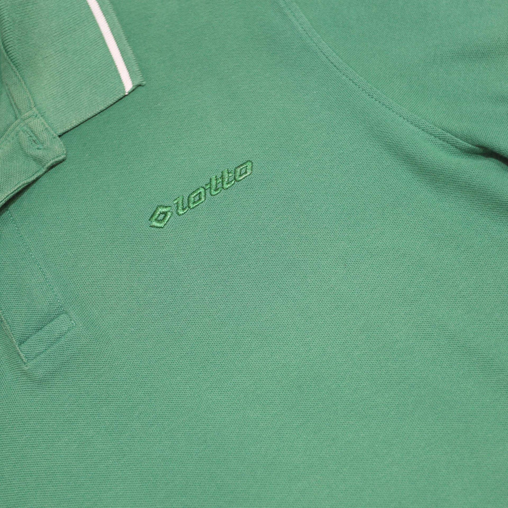 LOTTO Mens Green Short Sleeve Plain Polo Shirt L Cotton Blend Classic Fit