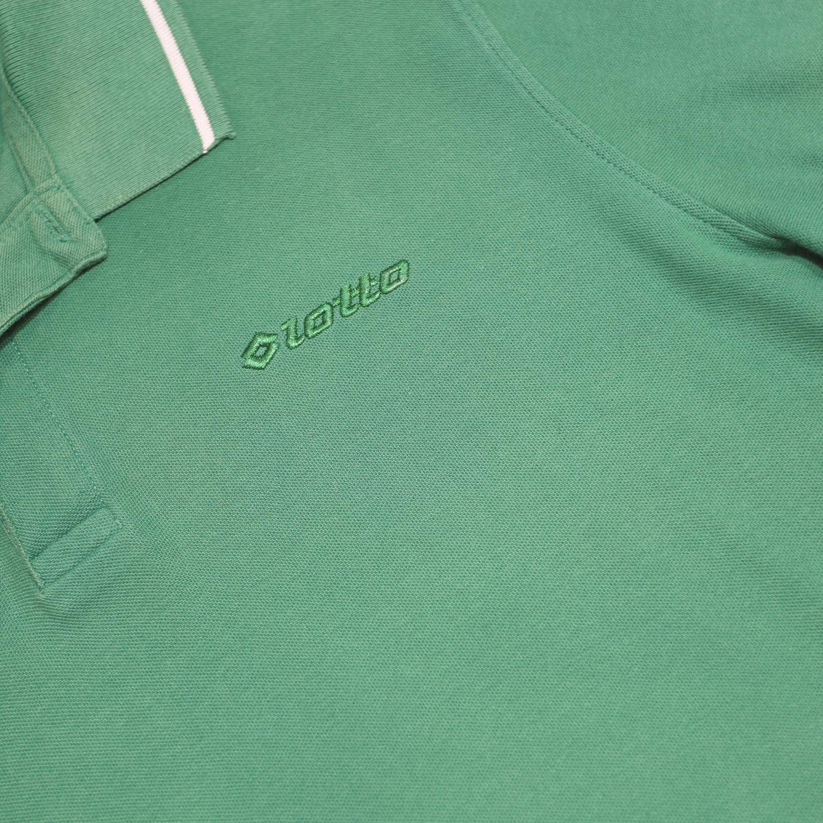 LOTTO Mens Green Short Sleeve Plain Polo Shirt L Cotton Blend Classic Fit