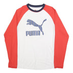 PUMA Mens White & Red Graphic T-Shirt L Long Sleeve Crew Neck Cotton Blend