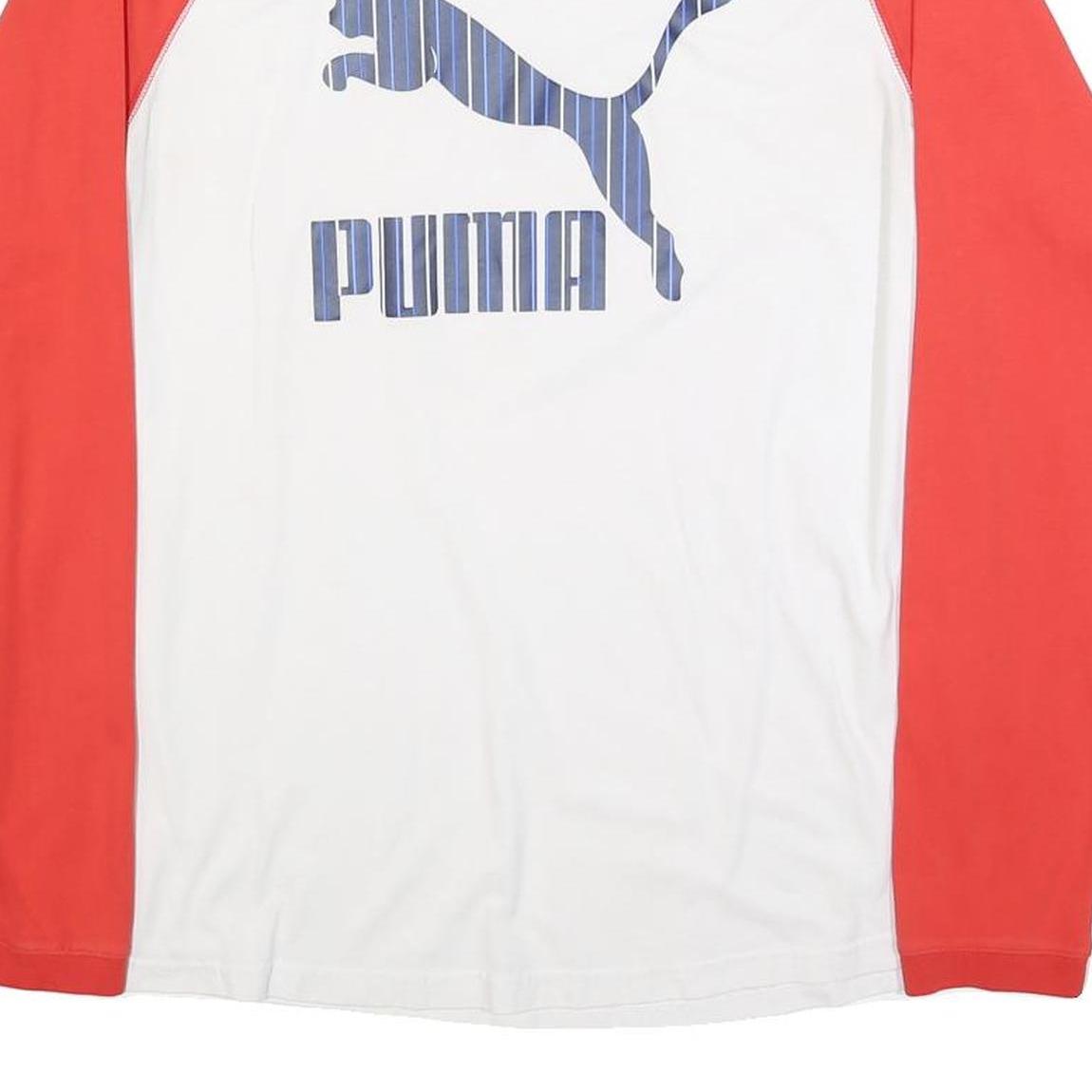 PUMA Mens White & Red Graphic T-Shirt L Long Sleeve Crew Neck Cotton Blend