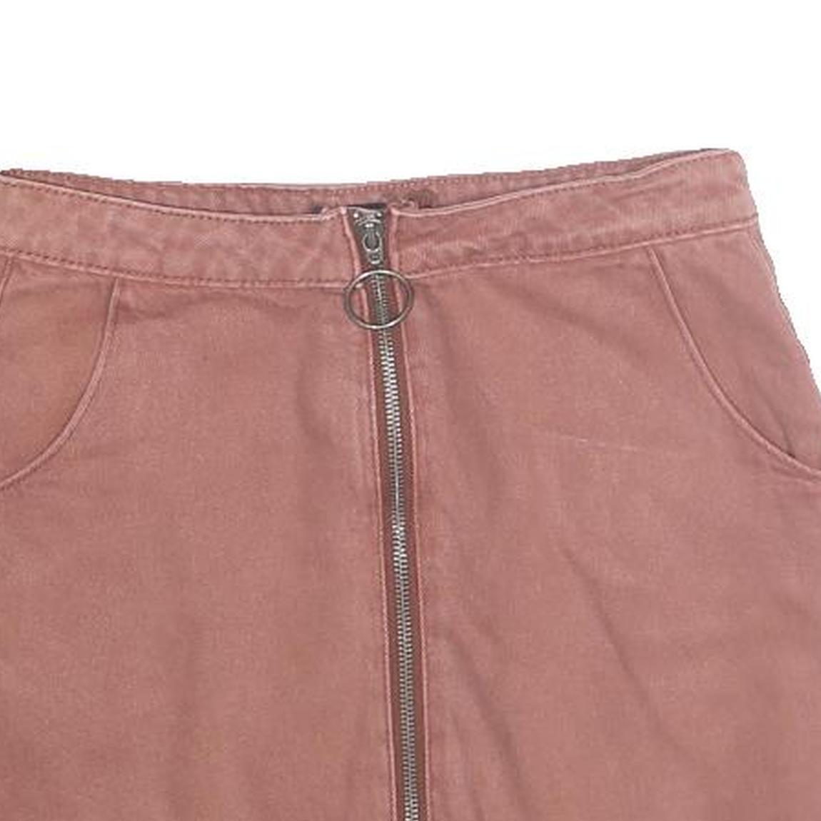 ANGELKISS Womens Pink Mini Cotton Blend Skirt Zip Front Pockets S Casual