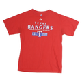 MAJESTIC Mens Red Texas Rangers Graphic T-Shirt L Short Sleeve Crew Neck Cotton