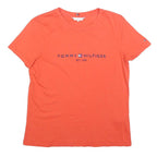 TOMMY HILFIGER Womens Orange Graphic T-Shirt S Short Sleeve Crew Neck Logo Print