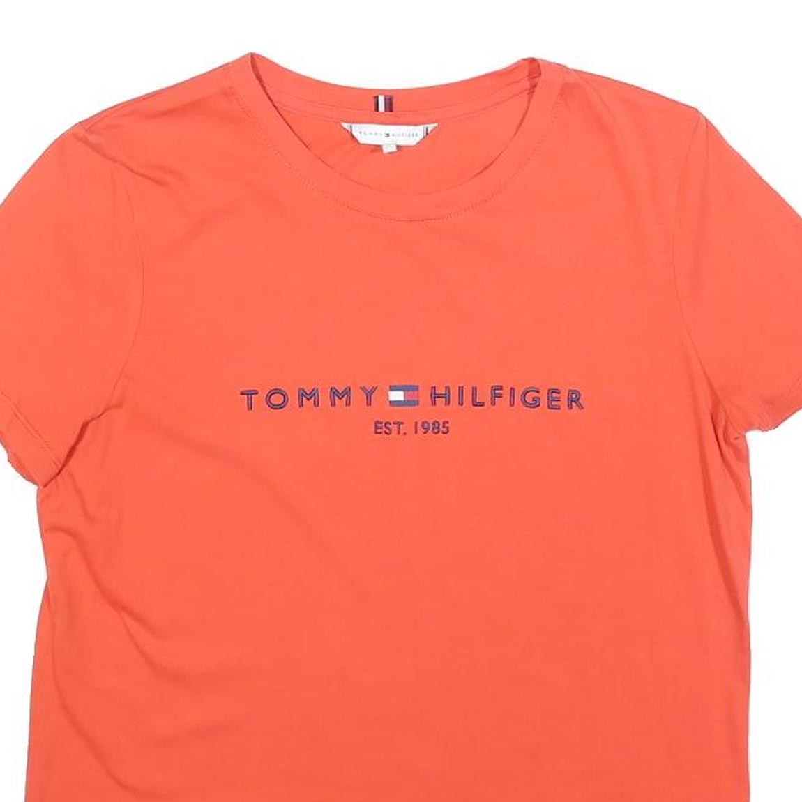 TOMMY HILFIGER Womens Orange Graphic T-Shirt S Short Sleeve Crew Neck Logo Print