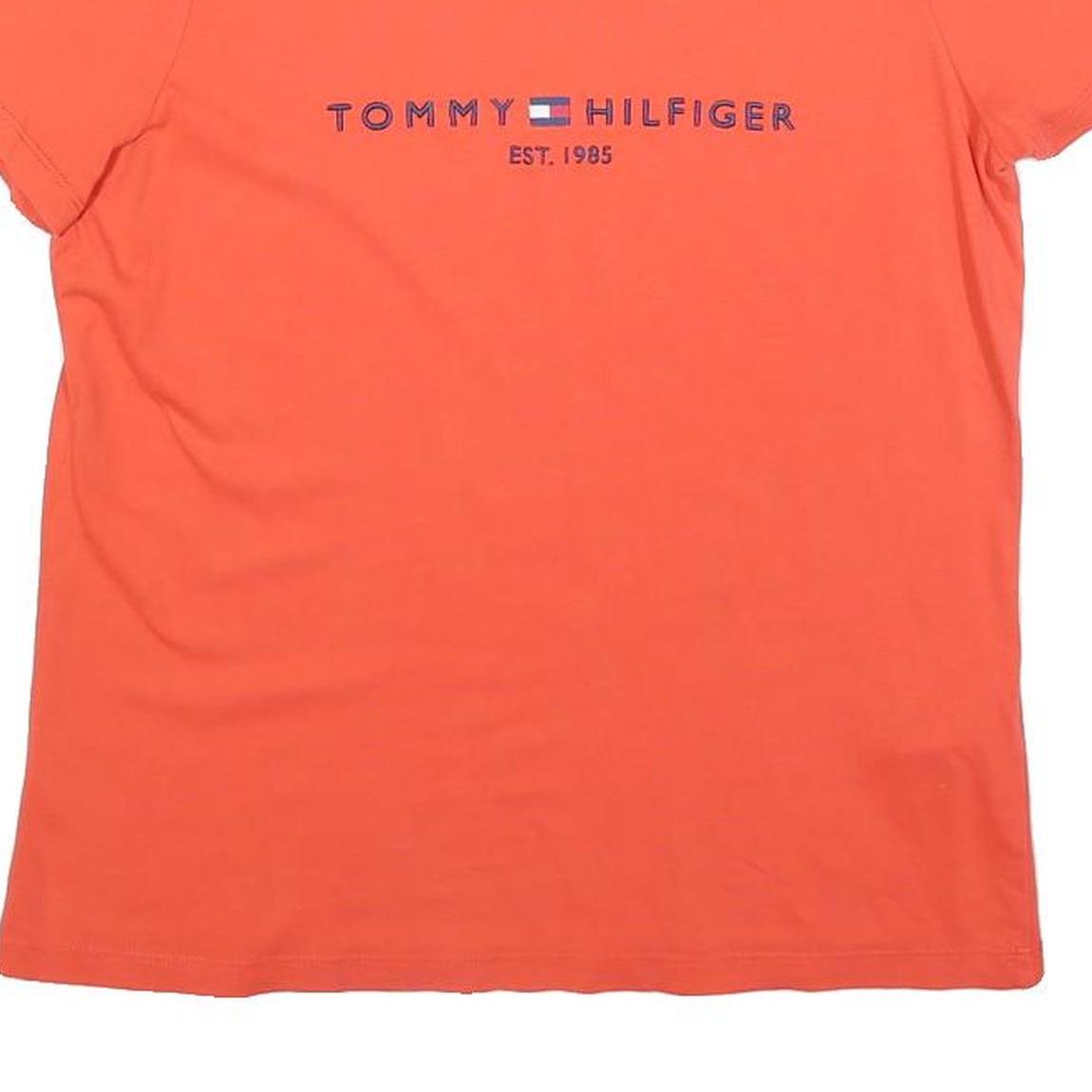 TOMMY HILFIGER Womens Orange Graphic T-Shirt S Short Sleeve Crew Neck Logo Print