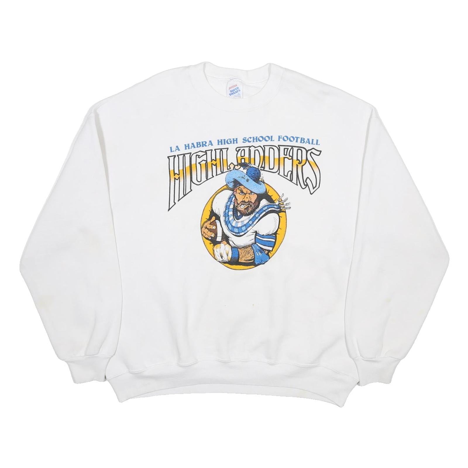 JERZEES Womens White La Habra High School Football Highlanders Crew Neck XL
