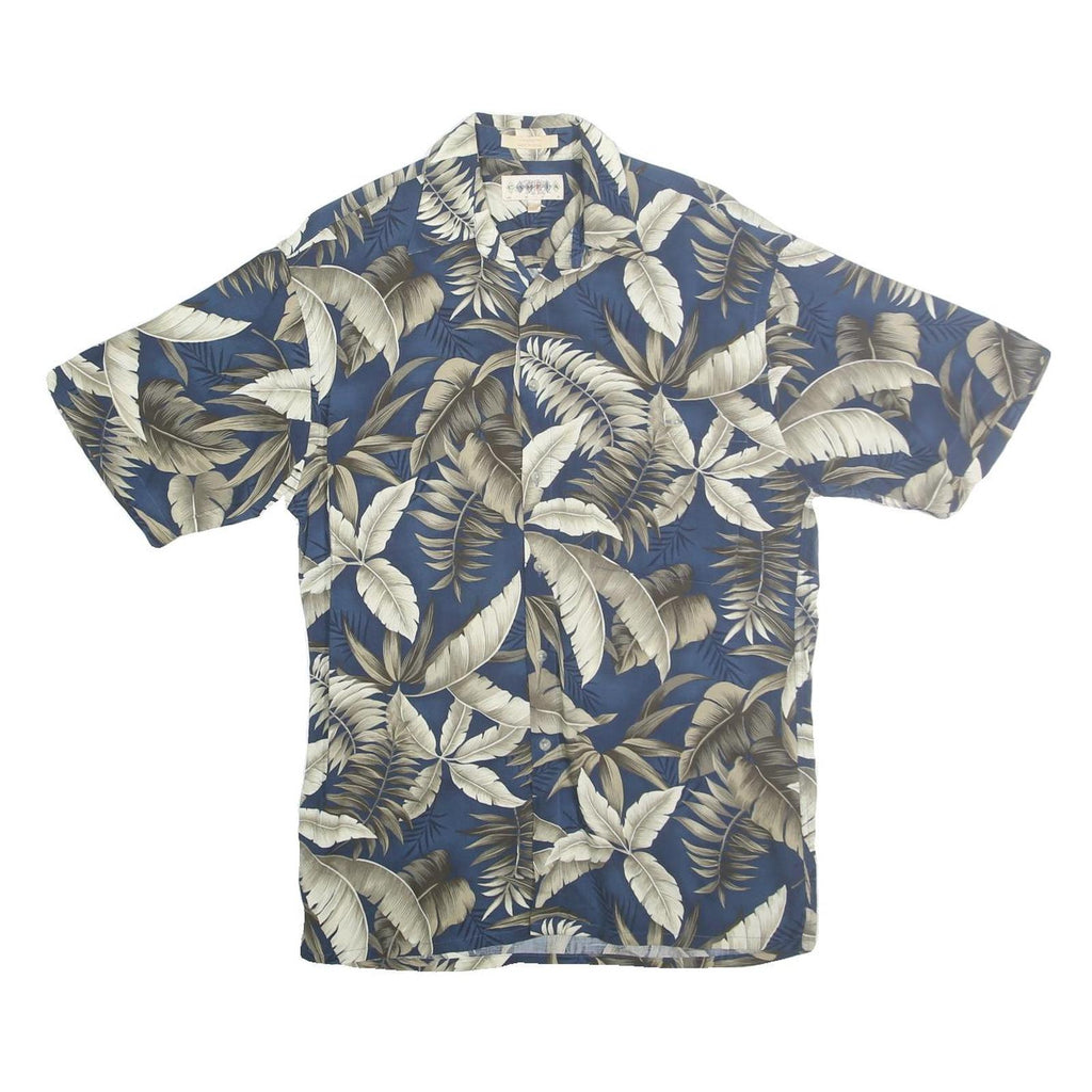 CAMPIA MODA Mens Blue & Cream Tropical Leaf Cotton Shirt S Summer Casual