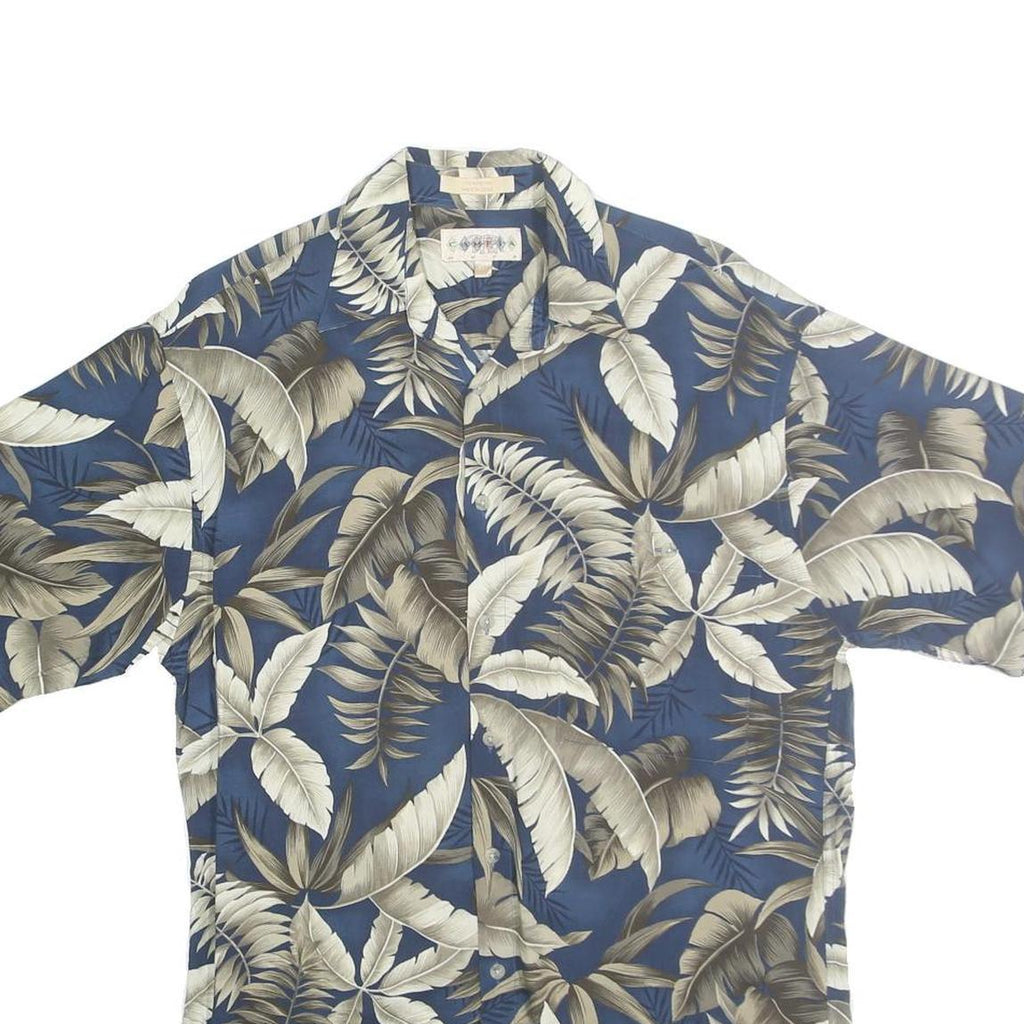 CAMPIA MODA Mens Blue & Cream Tropical Leaf Cotton Shirt S Summer Casual