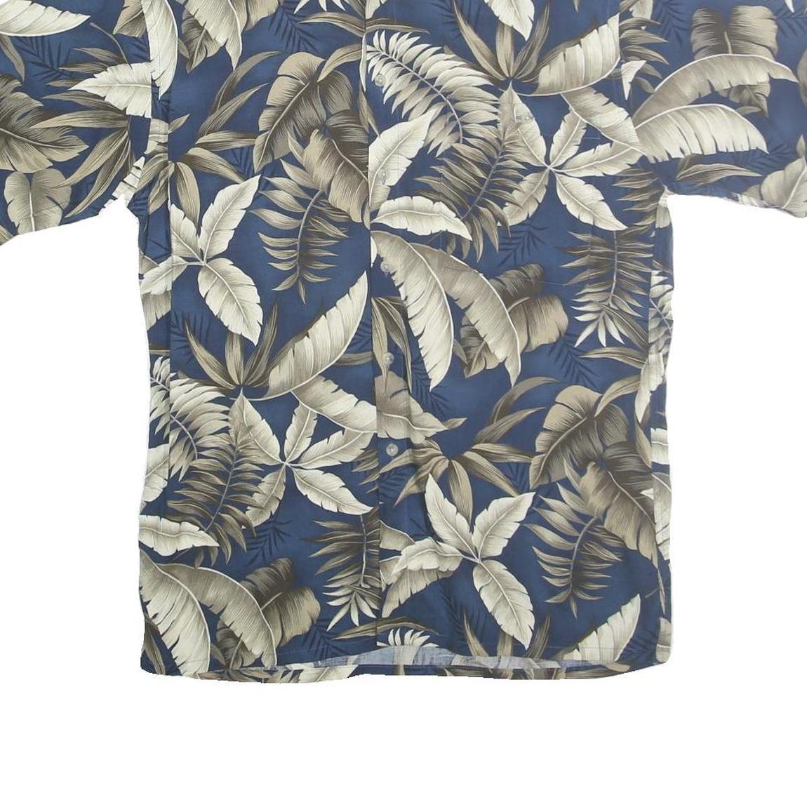 CAMPIA MODA Mens Blue & Cream Tropical Leaf Cotton Shirt S Summer Casual